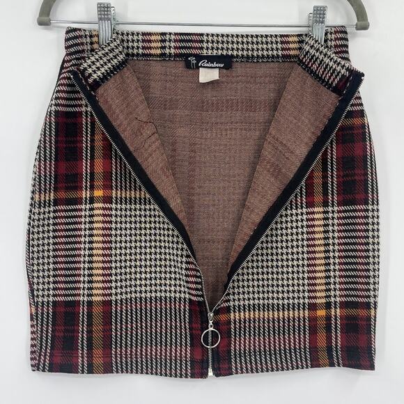 Y2K Rainbow Plaid Mini Skirt Sz L Grunge Houdstooth Punk Preppy Clueless USA 90s - Picture 5 of 8